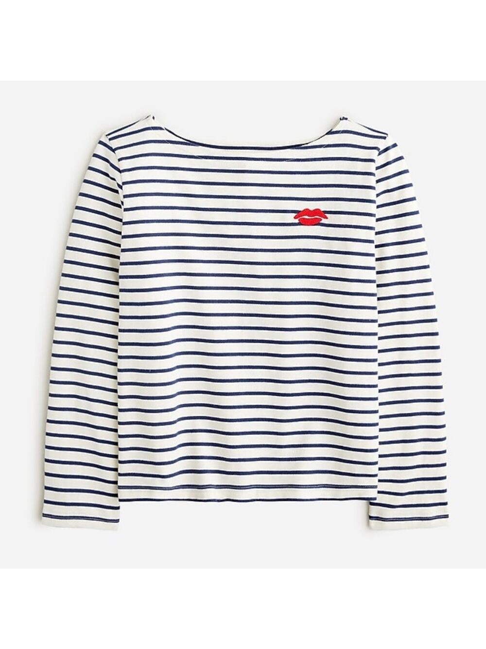 J.Crew NEW Women’s Classic Mariner Cloth Boatneck Top with Embroidered Lip Small
